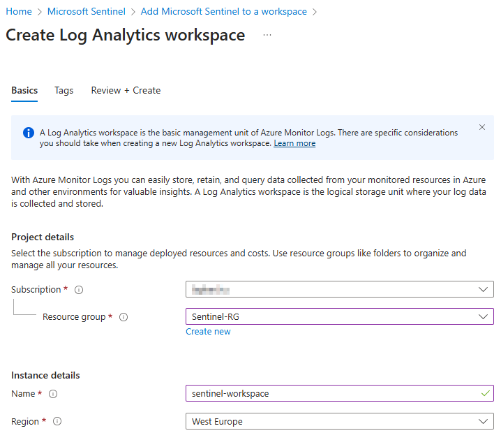 Log Analytics workspace